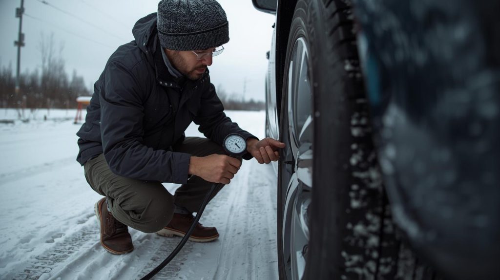 Verificação da pressão dos pneus no frio de inverno.